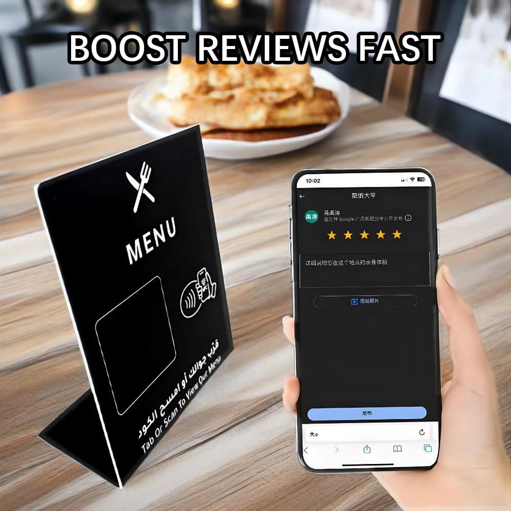 Display desktop NFC MENU NFC 215, ristorante, 504 byte, NFC, revisione Google, supporto scheda NFC