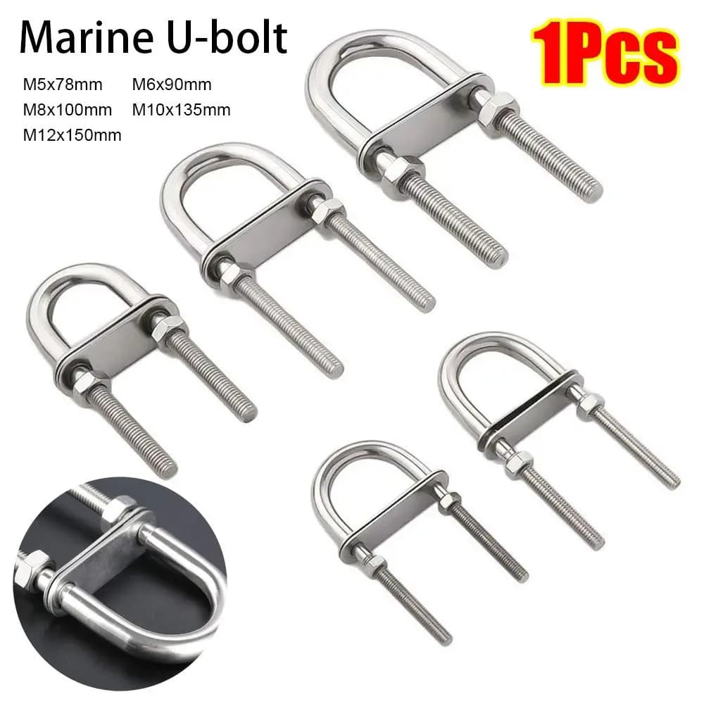 1Pcs New Bow Stern Marine U-bolt Metal Screw Pads Boat Hardware 304 Stainless Steel with Nut Eye Rope Rigging Yacht Accessories