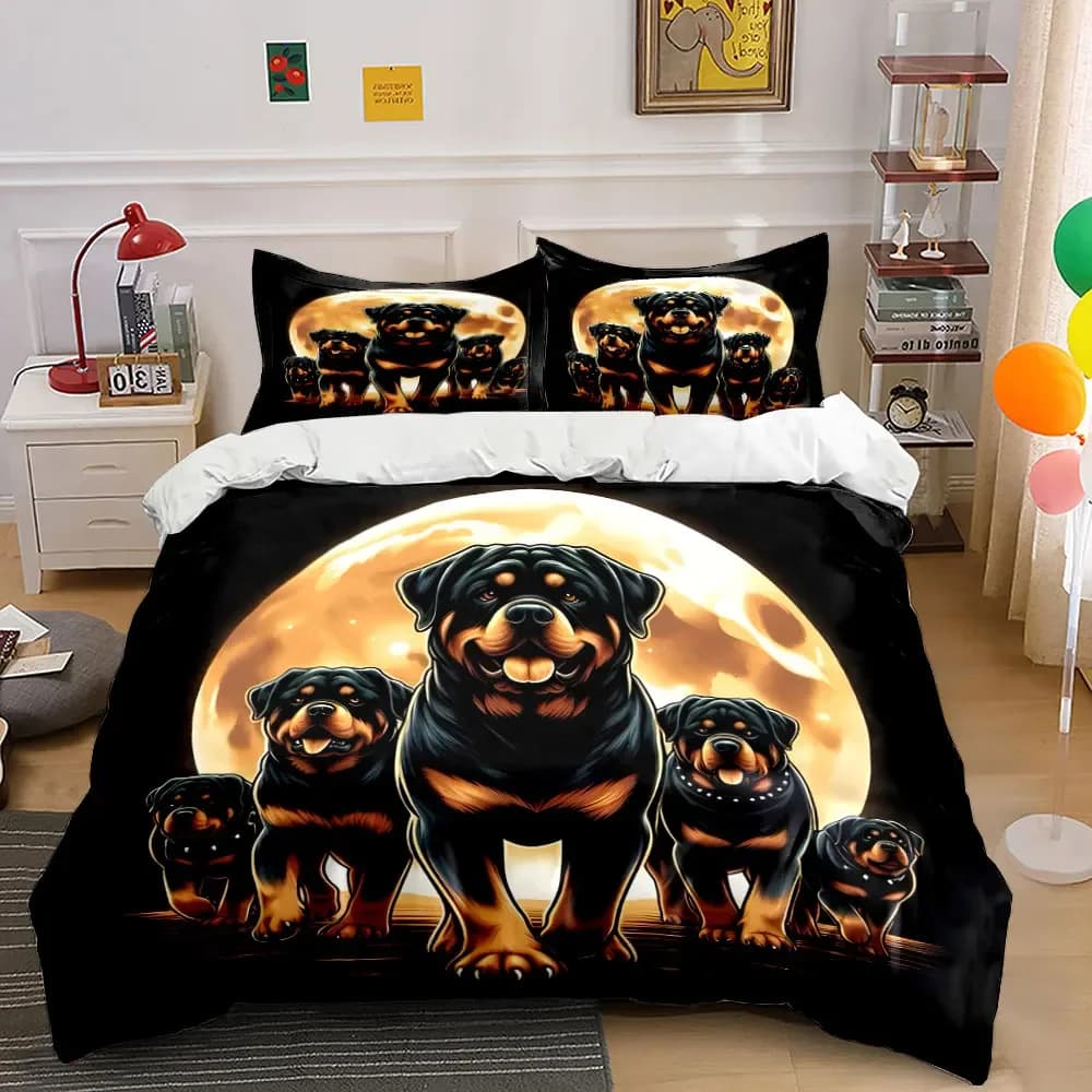 Set di biancheria da letto con copripiumino morbido e confortevole "Rottweiler Moonlight Art Decor" incluso 1 copripiumino e 2 federe, regalo