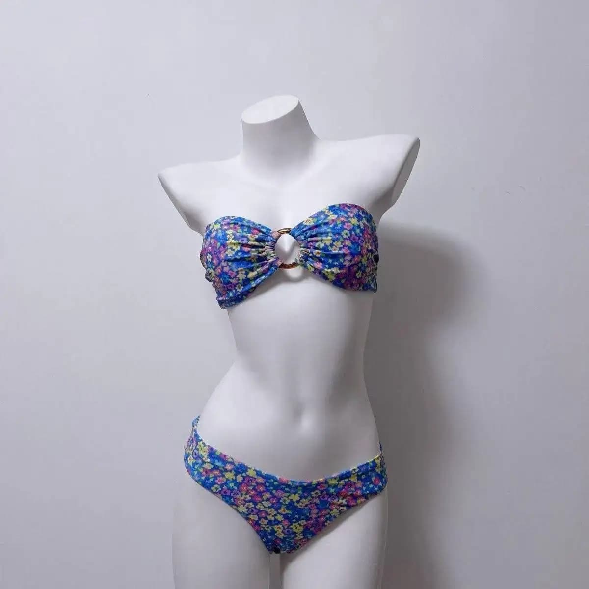 Costume da bagno bikini sexy da donna con scollo all'americana, due pezzi, stampato, con laccetti laterali, per la spiaggia, estivo, caldo