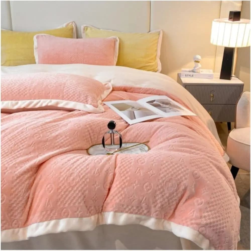 Set Copripiumino Queen Invernale in Velluto, Set Lenzuola 4 Pezzi con Copripiumino, Biancheria da Letto in Velluto di Latte Ispessito, Set Completo (Rosa)