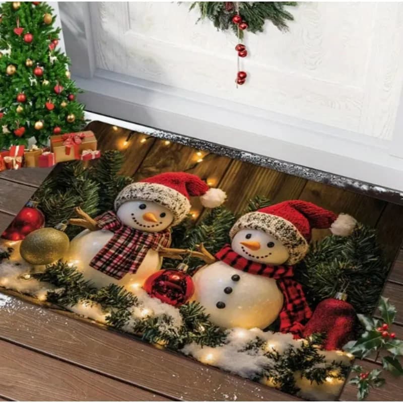 Zerbino natalizio con pupazzo di neve con tappetino natalizio di Babbo Natale adatto per porte anteriori rosse e verdi Decorazione per la casa delle vacanze