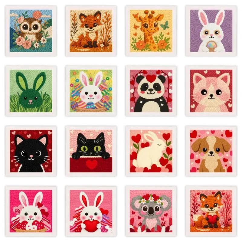 CHENISTORY 25x25cm Punch Needle Embroidery Kits for Beginner Cartoon Animal DIY Crafts with Yarns for Adults Embroidery Kits