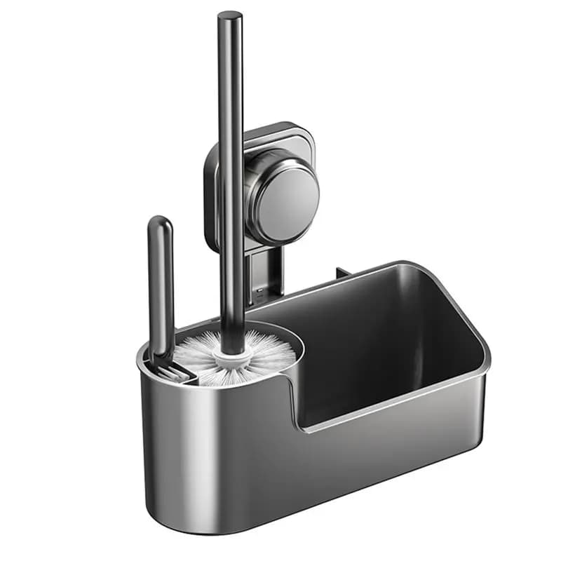 Set porta scopino da parete SEWS, design angolare senza foratura, per la pulizia del bagno, base con fessure di ventilazione per il bagno
