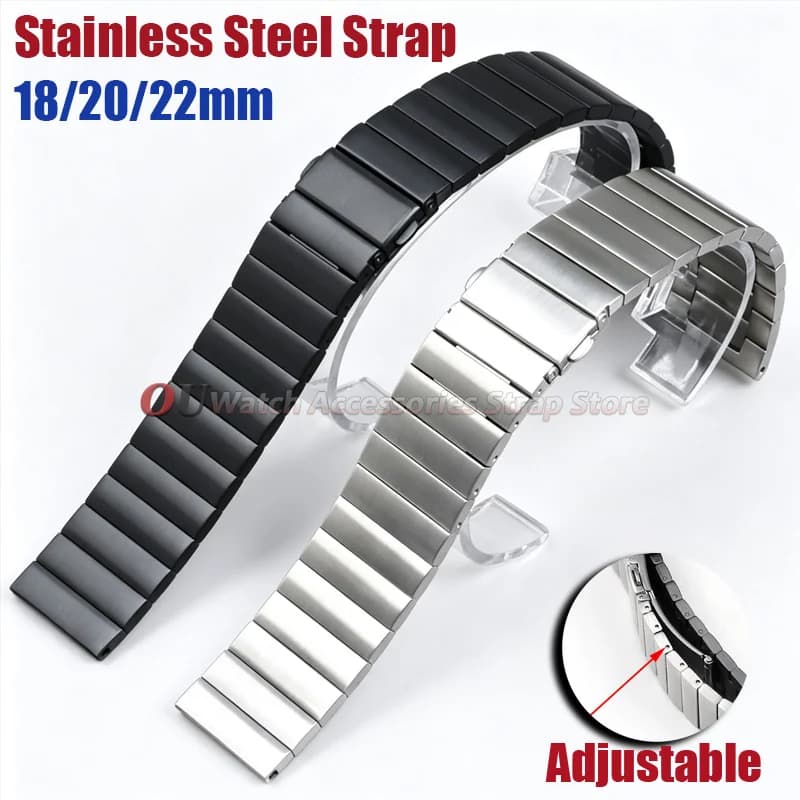 18mm 20mm 22mm Solid Stainless Steel Strap for Seiko Bracelet Strap Brushed Metal Smart Watch Band Universal Men's Replacement