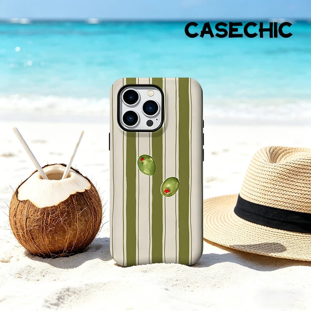 Custodia CaseChic opaca antiurto per MagSafe per iPhone 17 16 15 14 Plus Pro Max, in PC rigido, con strisce oliva