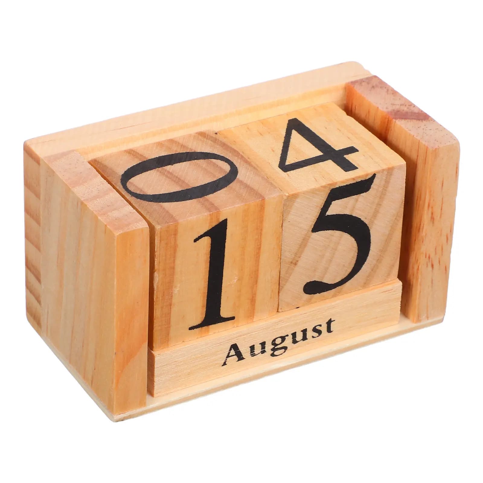 Calendario da Tavolo in Legno Massello, Design a Blocchi, Regolazione Manuale di Mese e Data, Stile Vintage Rustico, Decorazione per Ufficio e Casa, Perpetuo