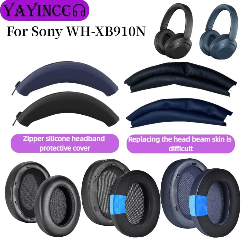 YAYINCC For SONY WH-XB910N wireless headphones Replacement ice gel ear pads ear pads ear cushion leather strap