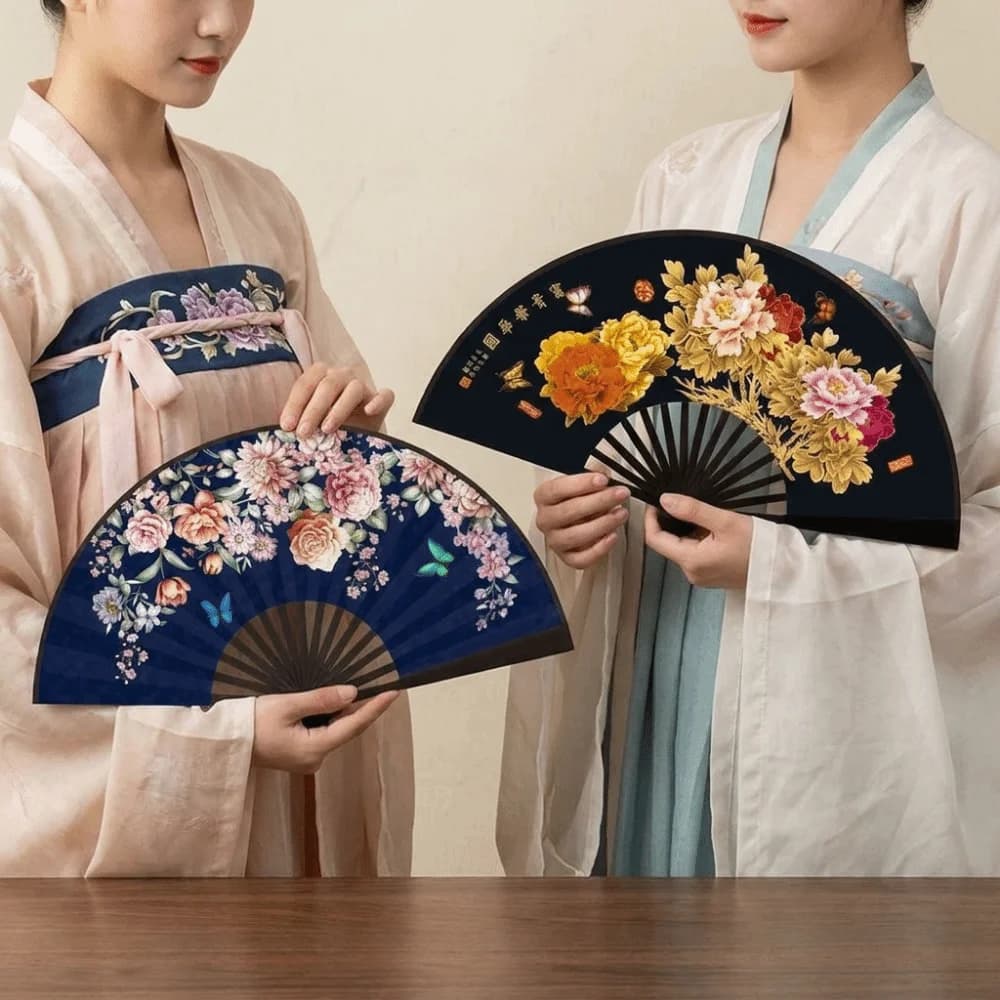 Portable Chinese Style Folding Handheld Fan Handmade Silk Cloth Hand Fans Exquisite Flower Pattern Dance Fan Art Fans