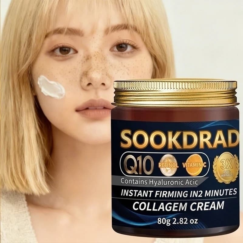Crema al Collagene con Q10, Rassodante Istantaneo in 2 Minuti, Viso, Tutti i Tipi di Pelle, Uso Quotidiano, 80g