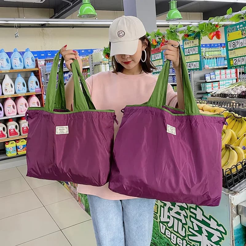 Women's Shoulder Shopping Grocery Bag Folding Storage Bag Simple Reusable Portable Shoulder Handbag For Travel