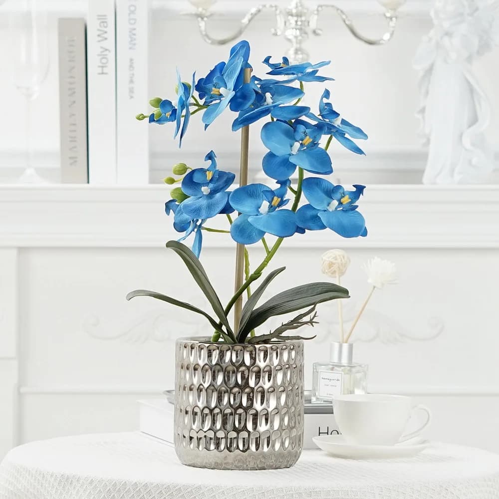 40cm Simulation Phalaenopsis Silver Vase Dress Ornaments Decoration of the Living Room Flower Fake Plant Pot Colla Sensation Silk Cloth Flo