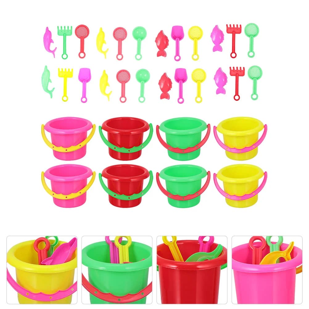 8 set di secchielli per sabbia per bambini giocattoli da spiaggia giocattolo per bambini in plastica divertimento all'aria aperta attività giocattolo divertimento in acqua costruzione di castelli di sabbia