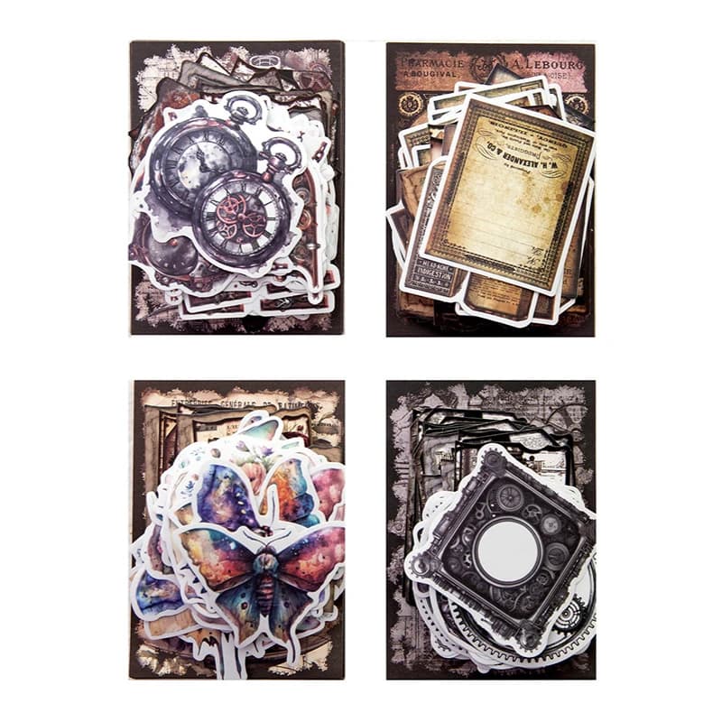 1pack/90Pcs Retro Material Paper & Sticker Combo Set Easy Cut DIY Handmade Album Scrapbooking Decorative Paper Supplies