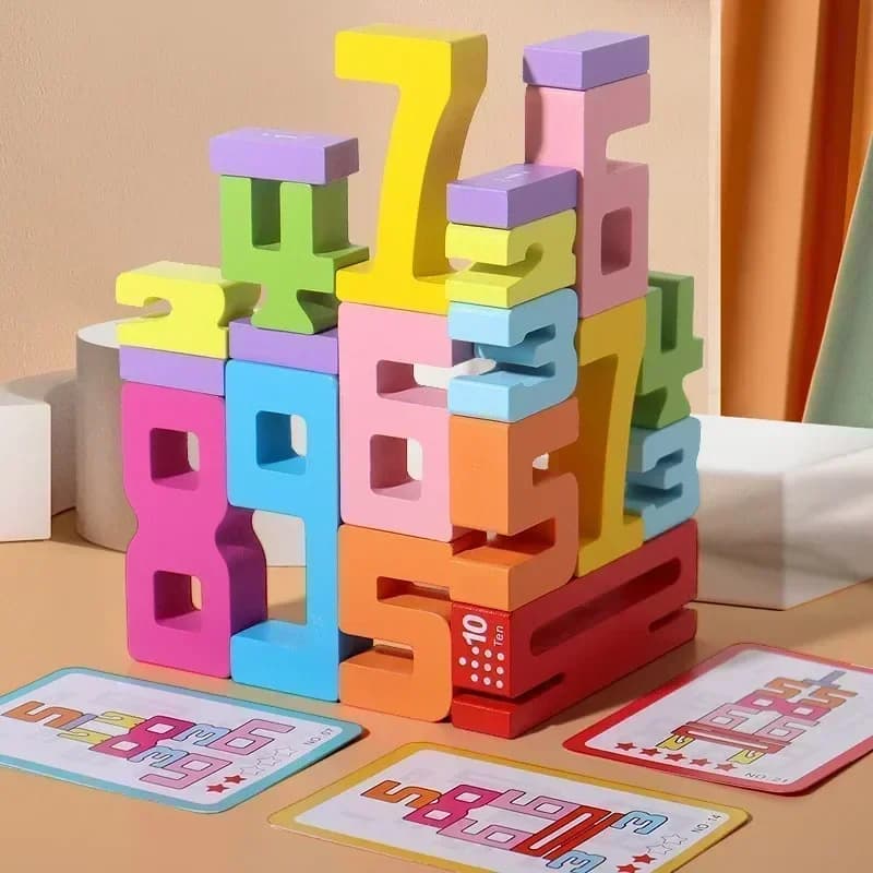 Puzzle Creativi Giocattoli Impilabili Divertenti Giochi Educativi Montessori in Legno con Blocchi Numerici per lo Sviluppo Cognitivo Precoce