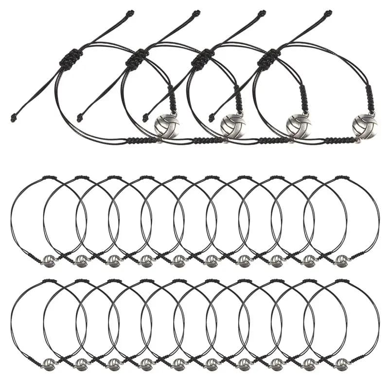 AEE6-24 Piece Volleyball Bracelets, Volleyball Charm Bracelet, Braided String Bracelet With Volleyball Pendant Decoration