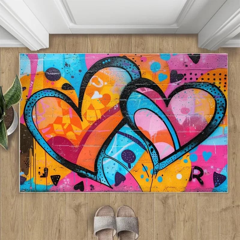 Romantic Love Heart Door Mat Graffiti Pattern Welcome Rug Soft Non-Slip Home Decor Carpet Modern Living Room Entryway Mat