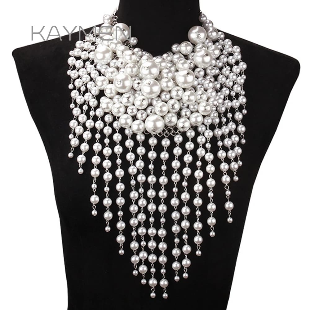 KAYMEN Luxury exaggered Chunky Pearls collana orecchini set di gioielli perline Statement collane collare girocolli per donne ragazze