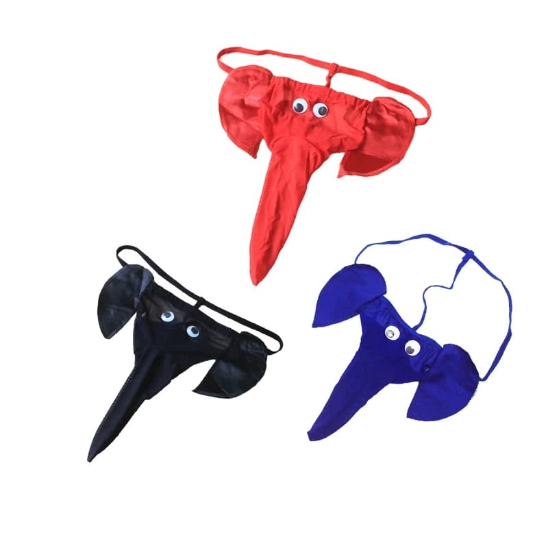 3PCS Men's Sexy Cartoon Elephant Thong Underwear See-Through Breathable Mesh T-Back Fashion G String Lingerie
