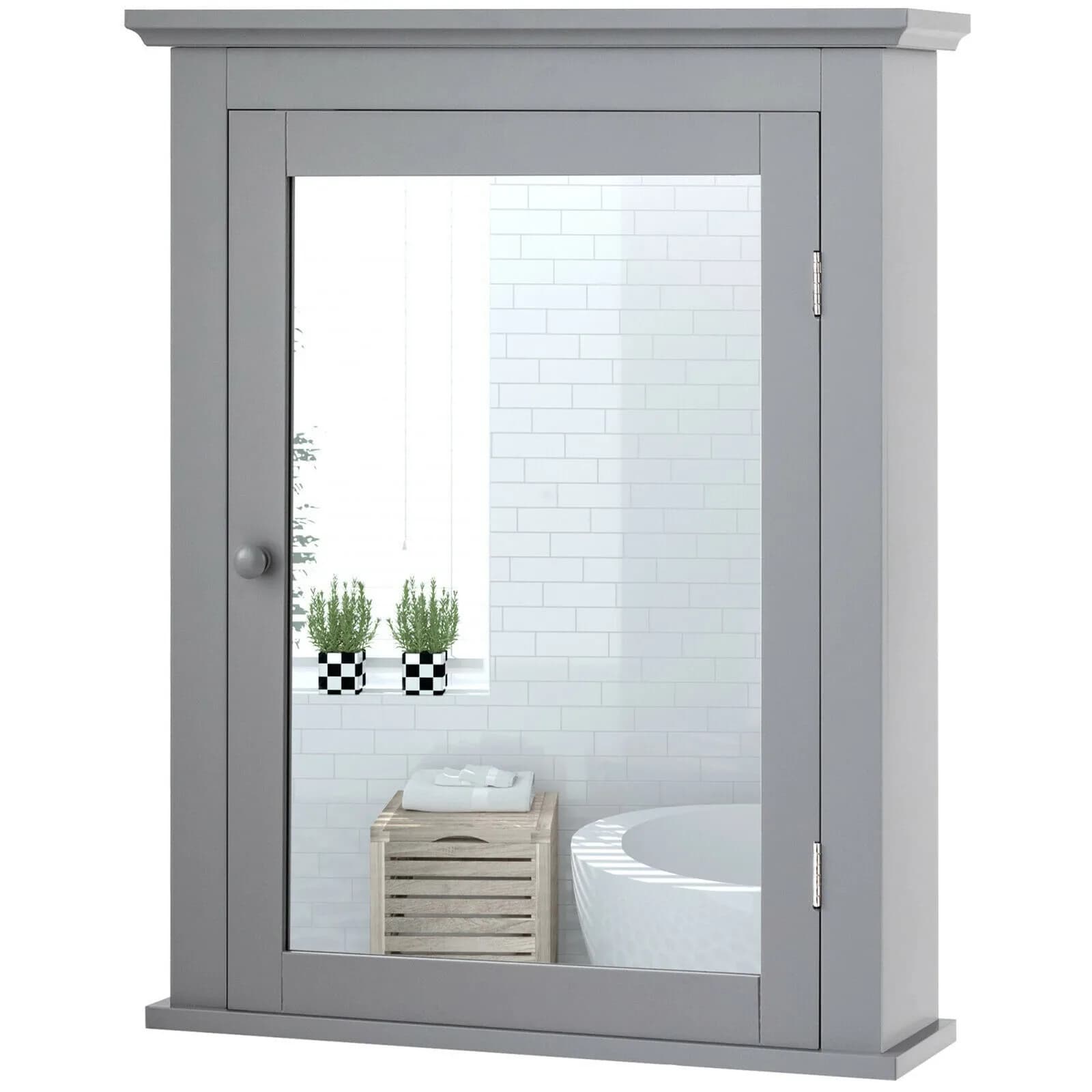 Armadietto a Specchio da Bagno a Parete con Ripiano Regolabile, Grigio