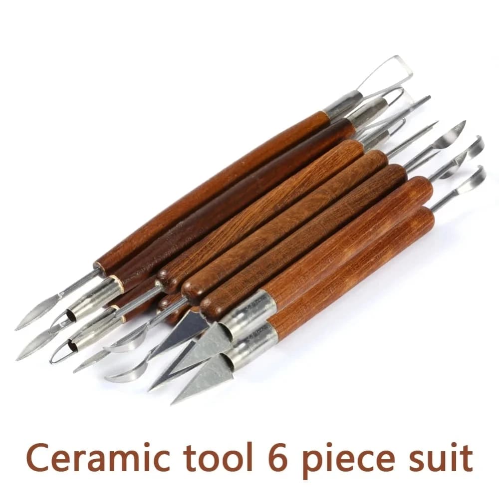 6PCS Strumento per scolpire Ceramica Manico in legno Set Cera Intagliare Scolpire Levigatura Polimero Shaper Ceramica Argilla Ceramica Strumento Accessori