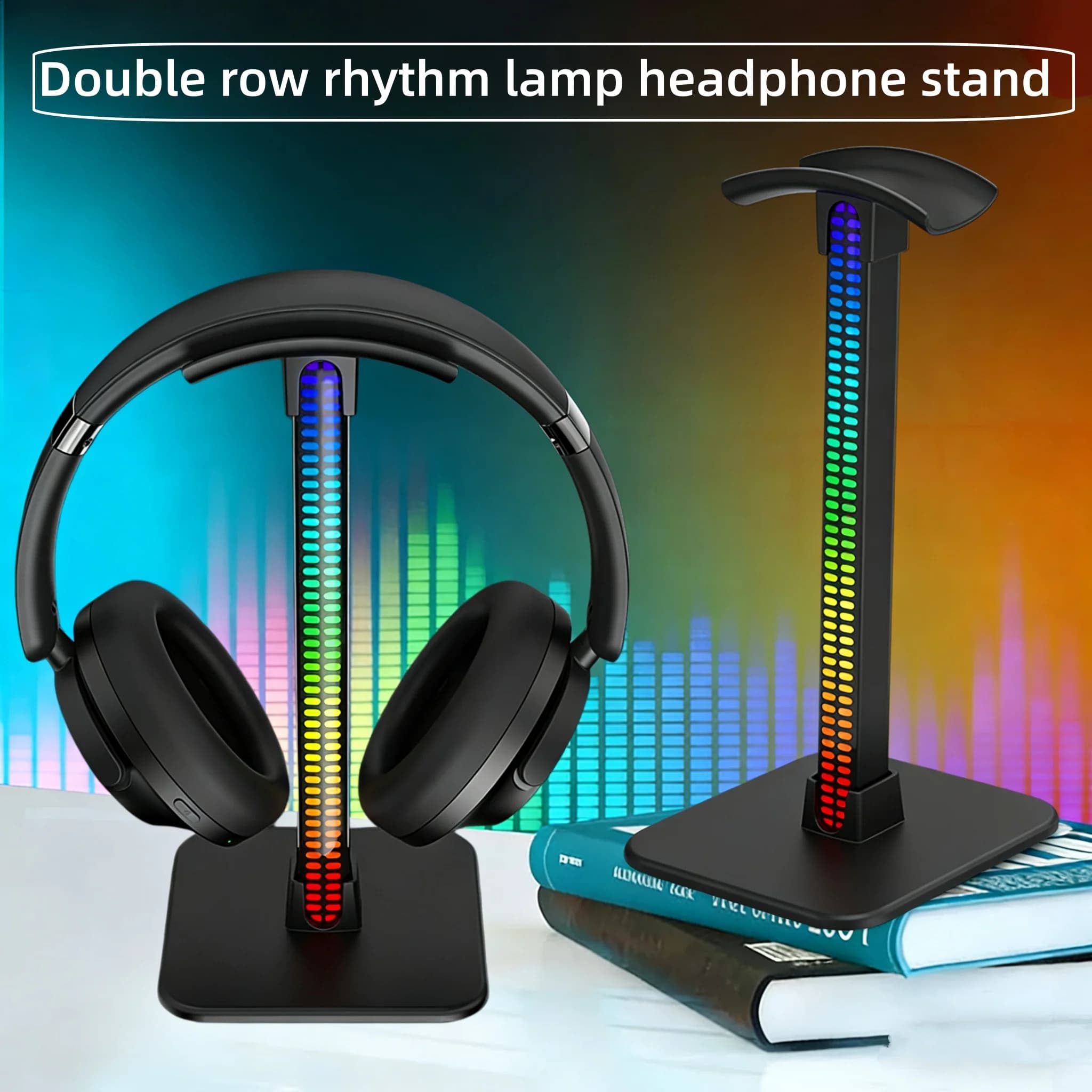 Universal Gaming Music Headset RGB Rhythm Light Headphones Stand Holder Bracket Pickup Light Desktop Display Shelf Type-C Port