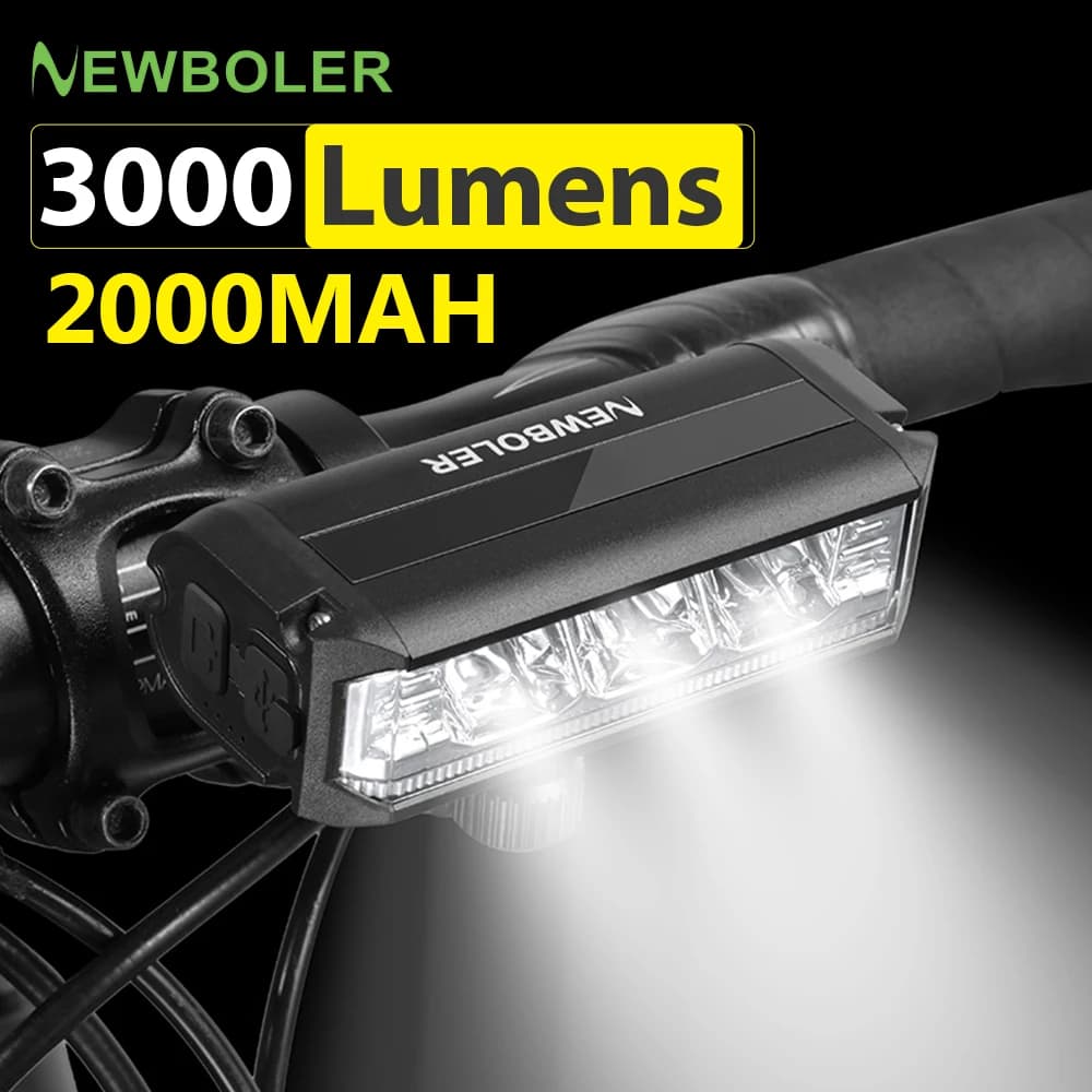 Luce Anteriore per Bicicletta 3LED 3000 Lumen, Torcia Impermeabile 2000mAh con Ricarica Type-C, Accessori per Ciclismo MTB e Strada