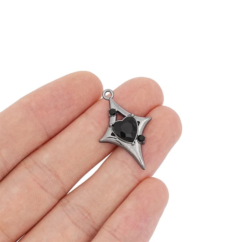 5Pcs Gothic Black Square Star Black Heart Water Diamond Pendant DIY Jewelry Making Necklace Bracelet Earring Accessories