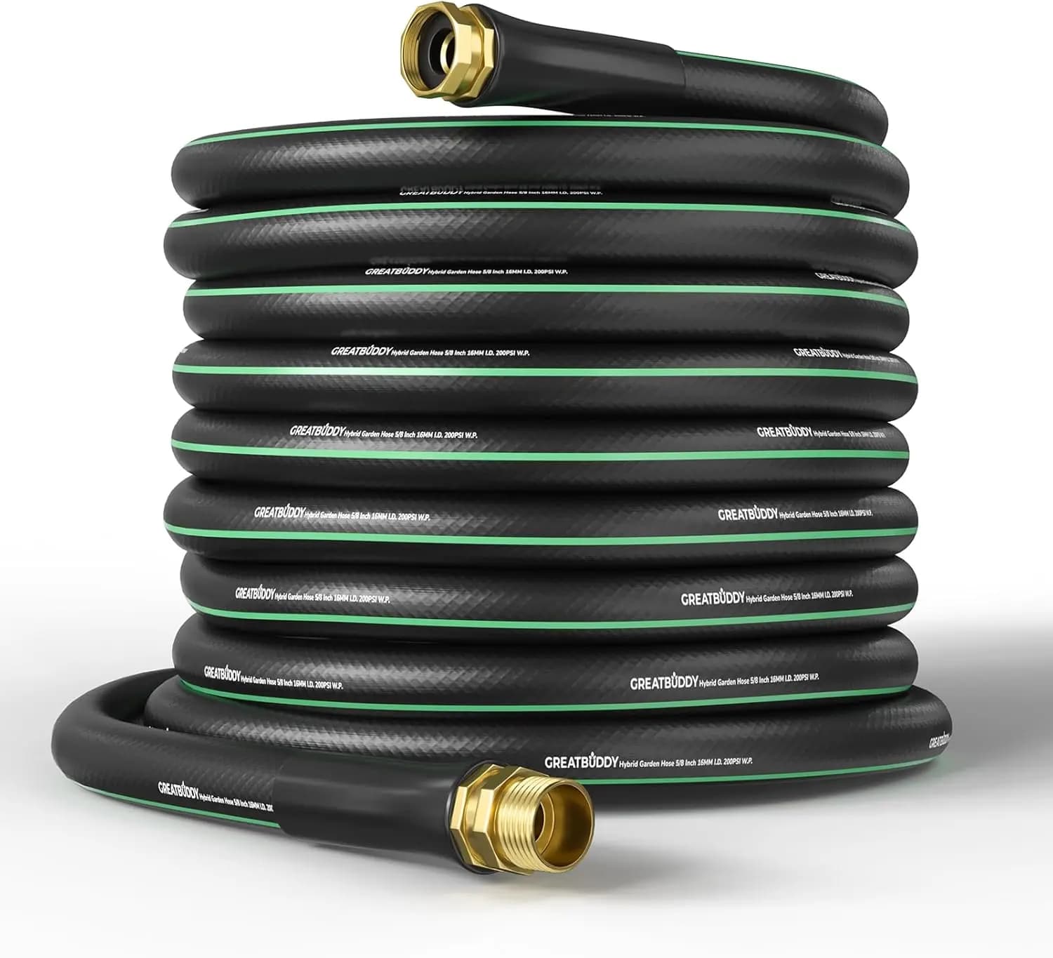 100 ft Garden Hose, Flexible Rubber Water Hose 5/8", Heavy Duty Lightweight, 600 PSI Burst with Solid Brass Fittings, Leakproof