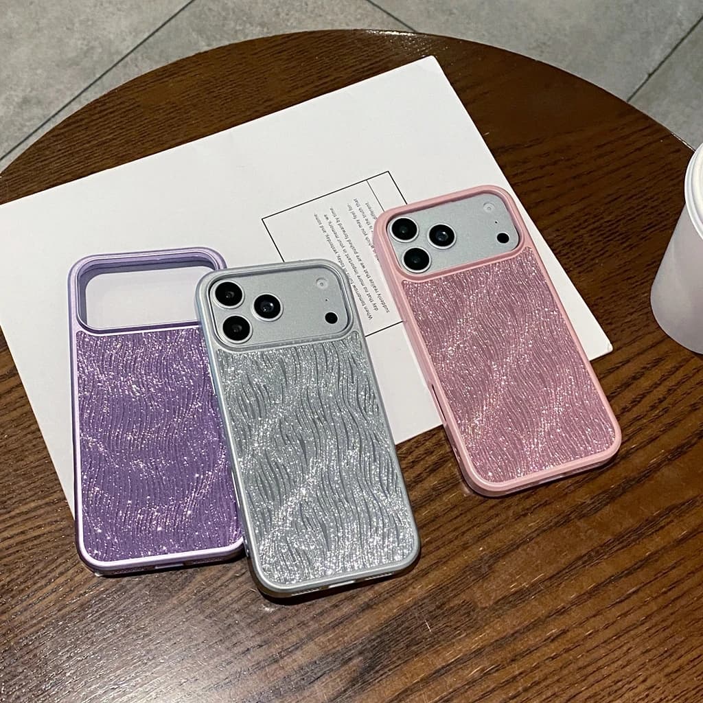 Luxury Shiny Wavy Texture Pattern Magnetic Wireless Charging Shockproof Protective Phone Cover Case for iPhone 17 16 15 Pro Max