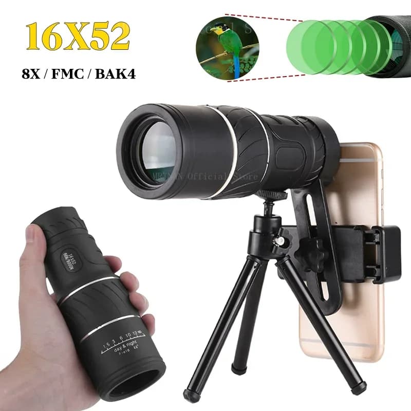 Telescopio monoculare portatile a film verde 16x52 HD, per birdwatching, escursionismo, concerti, fotografia, potente cannocchiale a lungo raggio