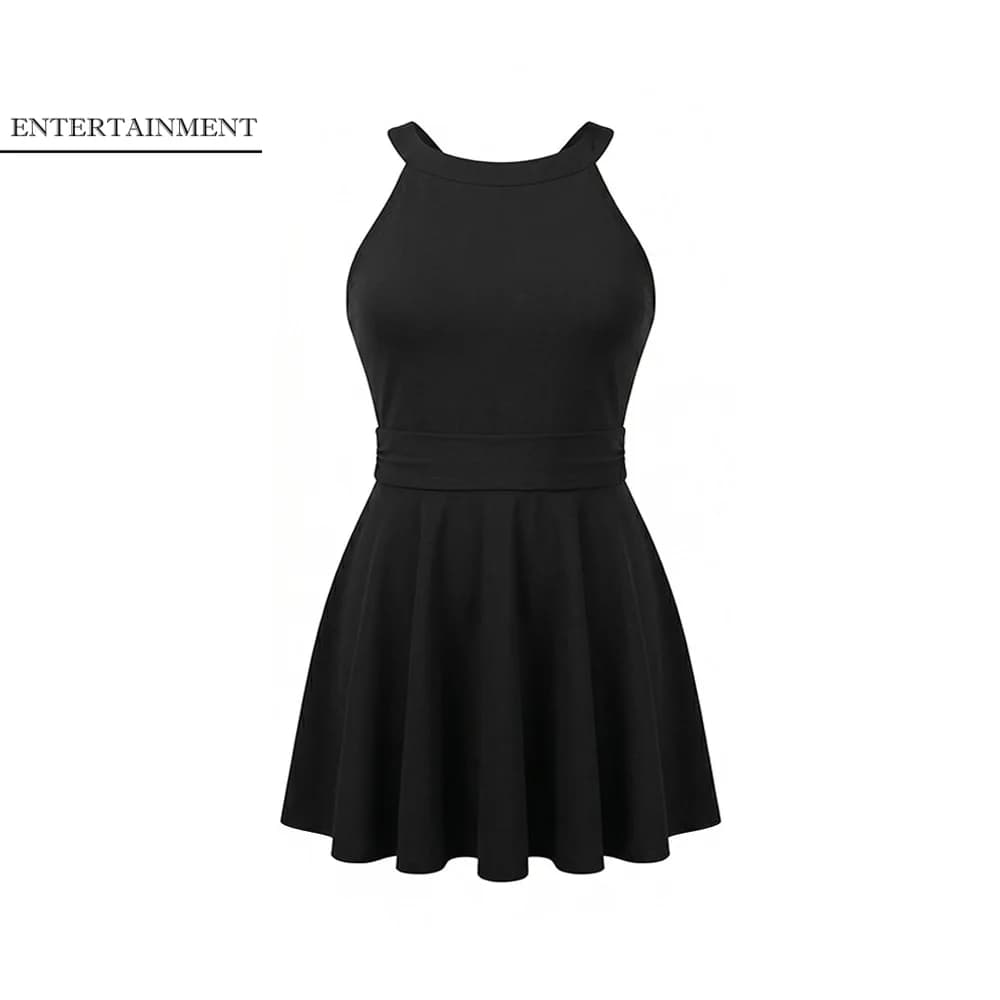 Costume da bagno estivo a gonna, modello slim fit, senza schienale, plissettato, con scollo all'americana, senza maniche, per spiaggia e sorgenti termali