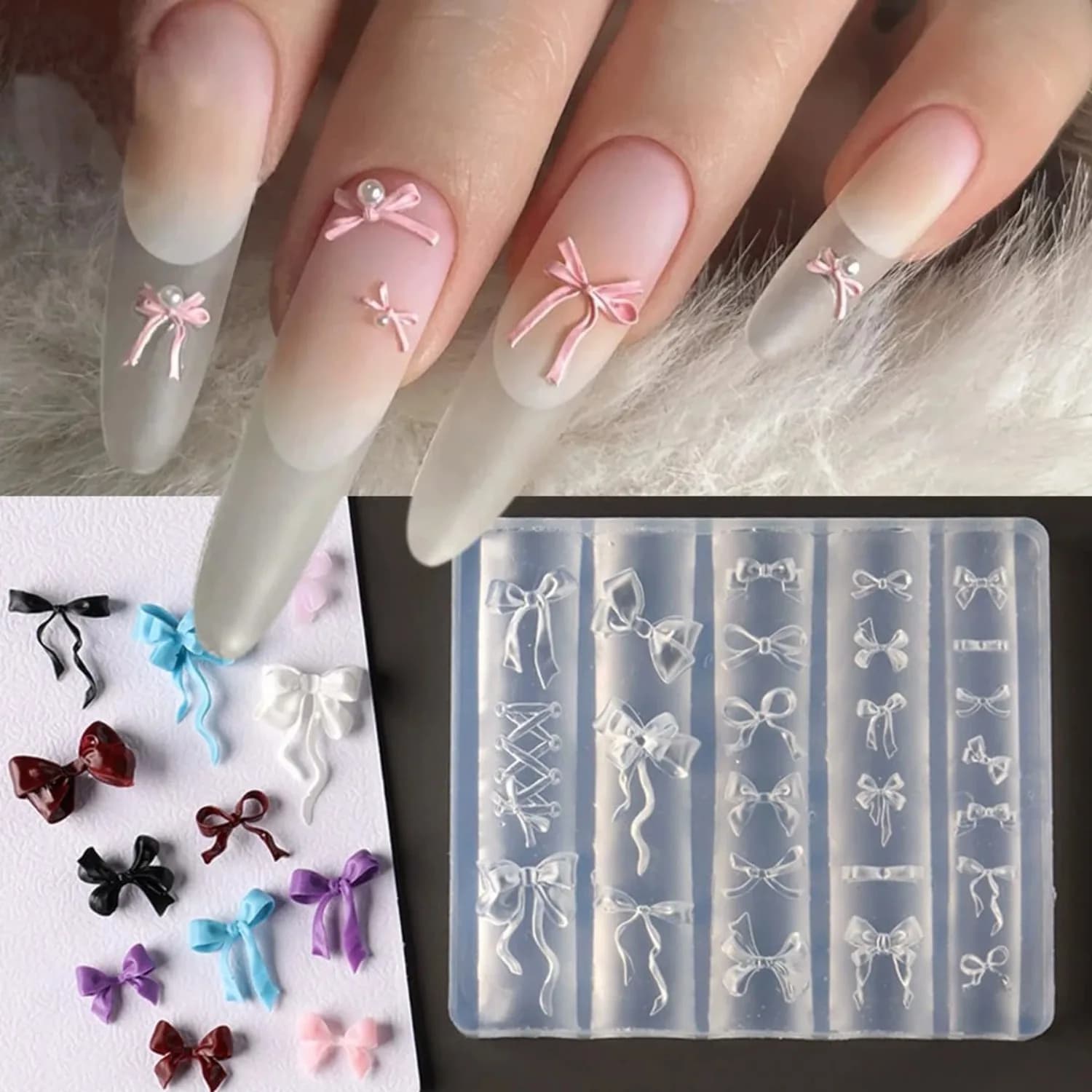 Stampo in Silicone 3D per Unghie a Forma di Fiocco, Decorazioni per Unghie a Nastro da Ballerina, Modello Trasparente per Unghie, Stencil per Manicure a Forma di Papillon