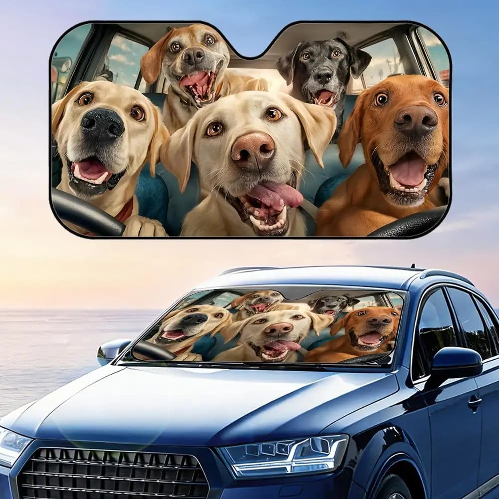 Parasole pieghevole universale per auto Labrador Retriever, protezione UV, isolamento termico, copertura pieghevole