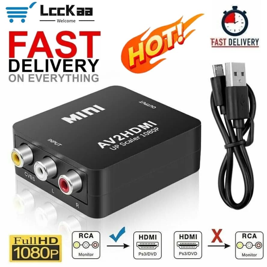 Adattatore compatibile AV A HDMI Convertitore video composito 1080P Scatola convertitore scaler video compatibile AV2HDMI da RCA a HDTV CVSB LR