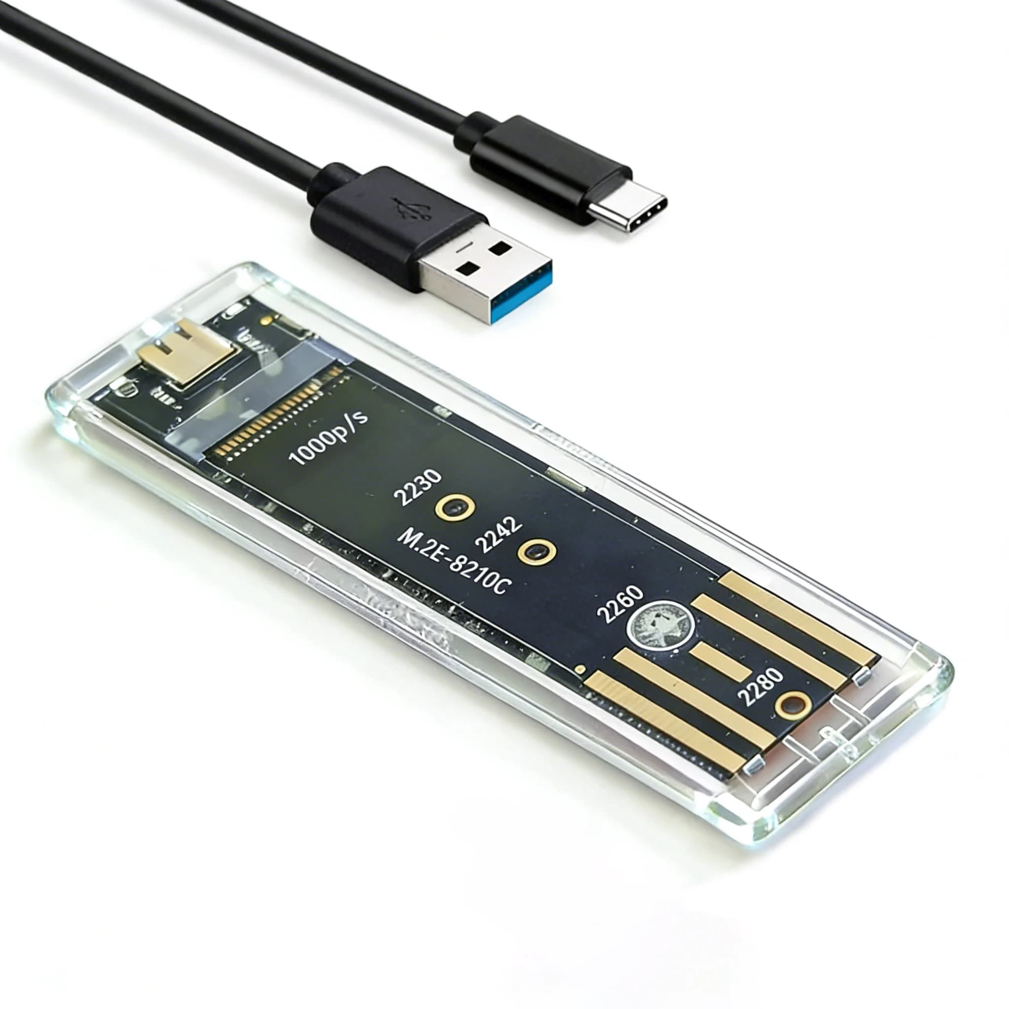 Box esterno trasparente per hard disk USB Type-C M.2 NVMe PCIe NGFF SATA SSD, custodia singola trasparente per protocollo singolo