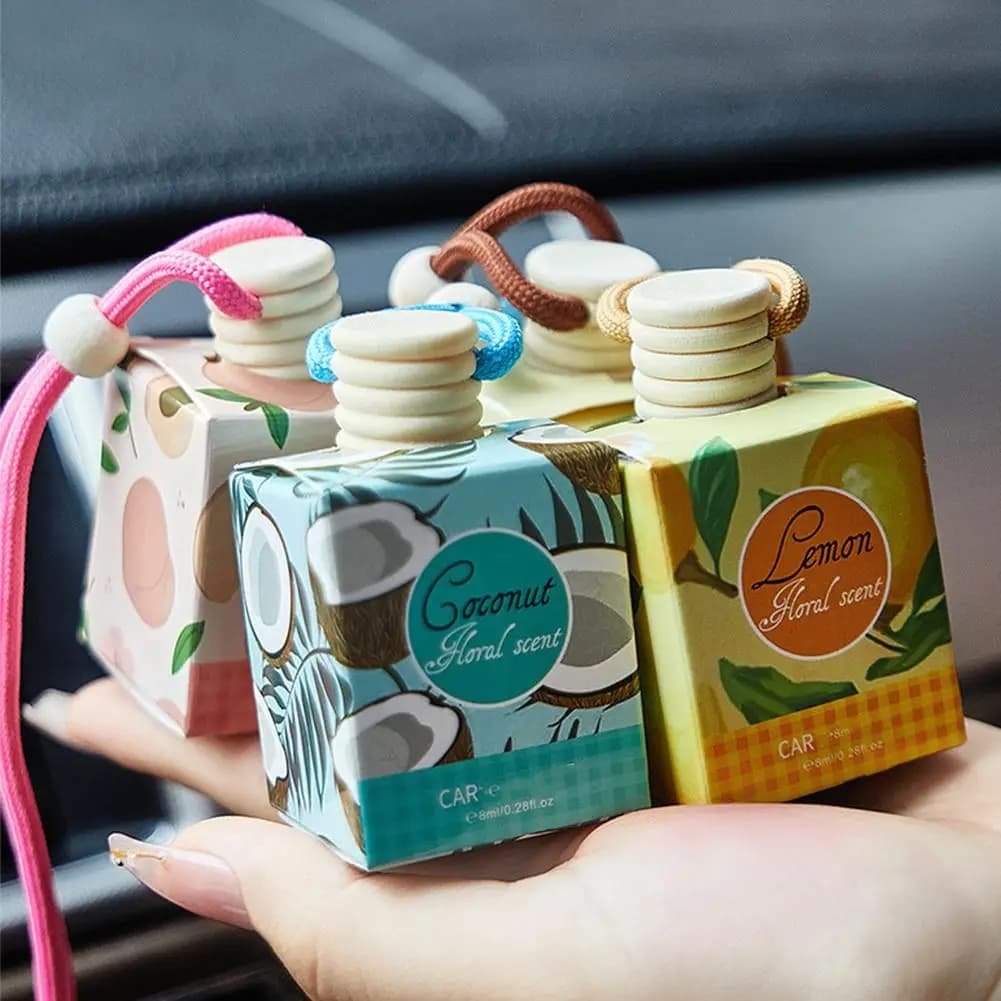 Car aromatherapy diffuser, hanging glass bottle, deodorant for automatic environments for essential oils, perfume ornament decoration for natural car