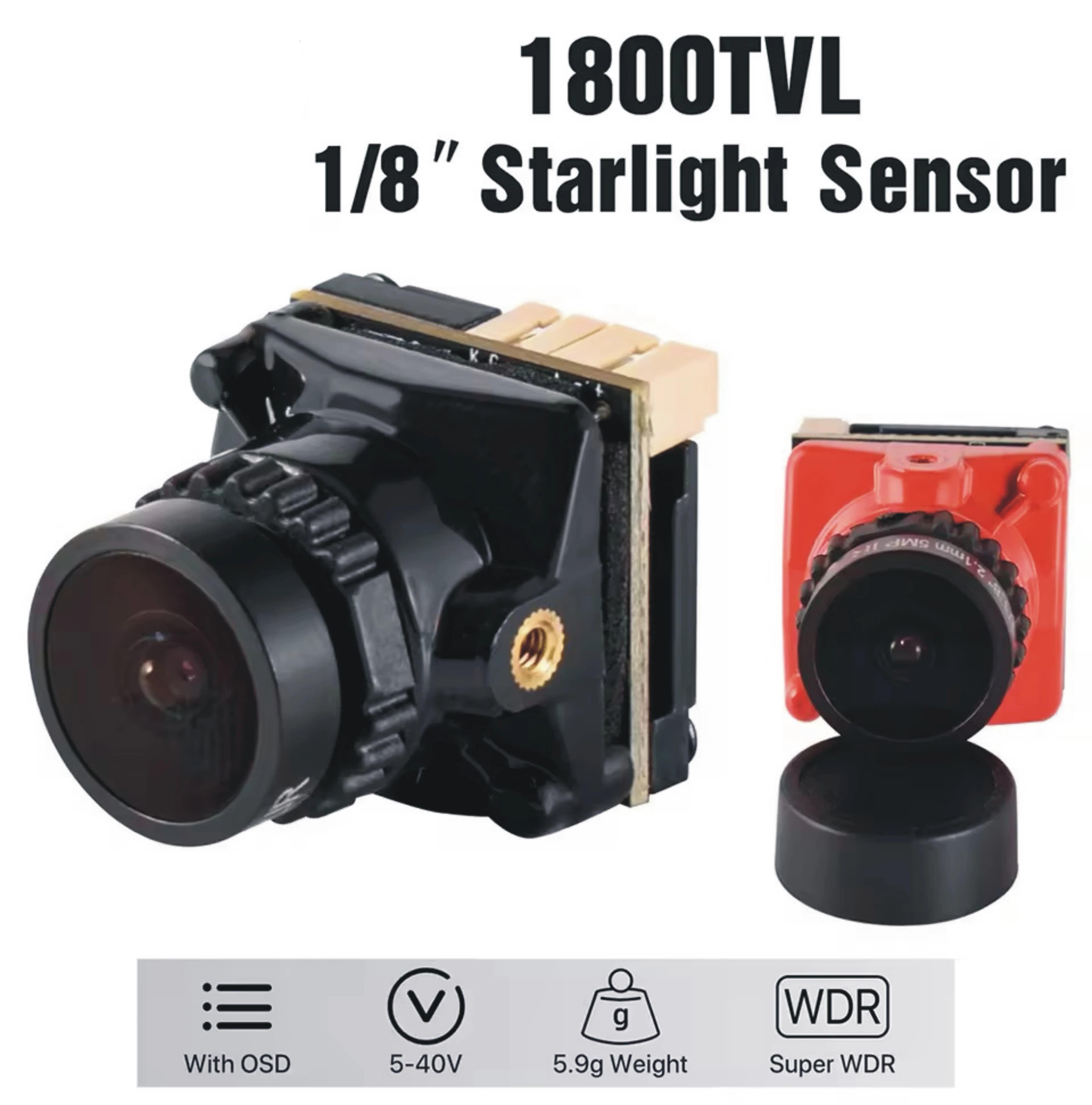 FPV 1800TVL 5MP 2.1mm 1/8 inch Sensor Starlight 5V-40V NTSC/PAL with internal OSD for RC FPV Racing Drone DIY Parts
