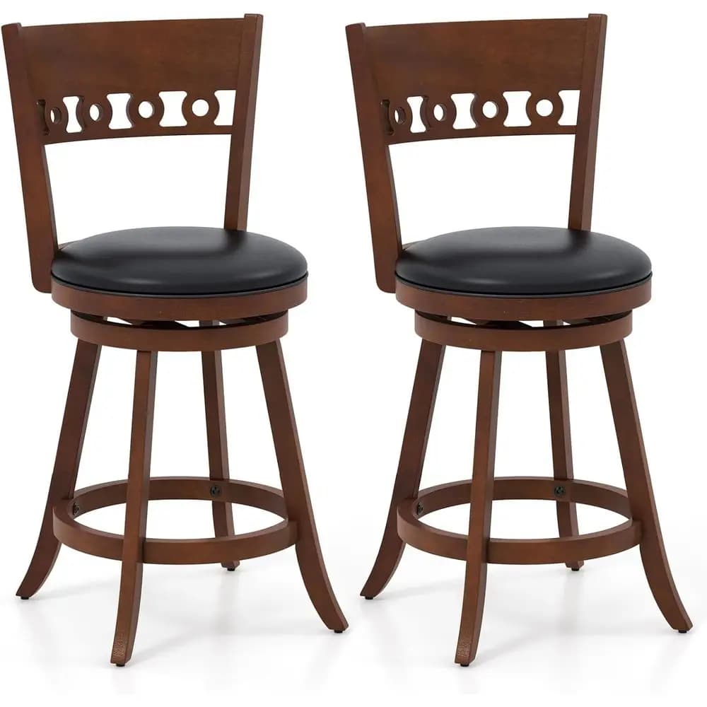 Pair of Bar Stools 24.5 Inch with Wood Legs and Seats Padded for Kitchen Island or Home Bar