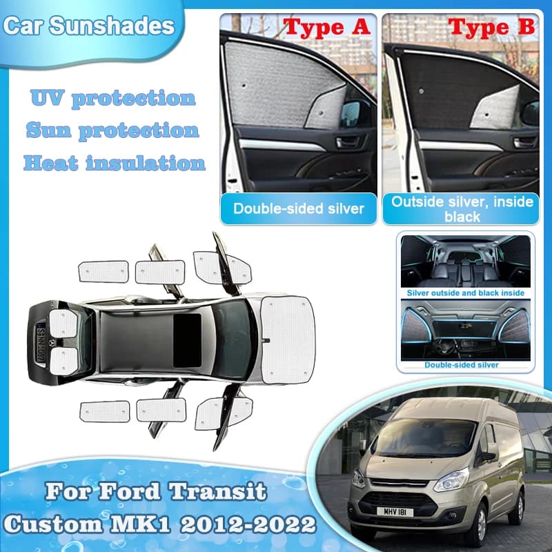 Auto Tende Da Sole Per Ford Transit Accessori Personalizzati Tourneo MK1 2012-2022 Visiere Parasole Ombra Parabrezza Finestra Coperture Anti-peeping