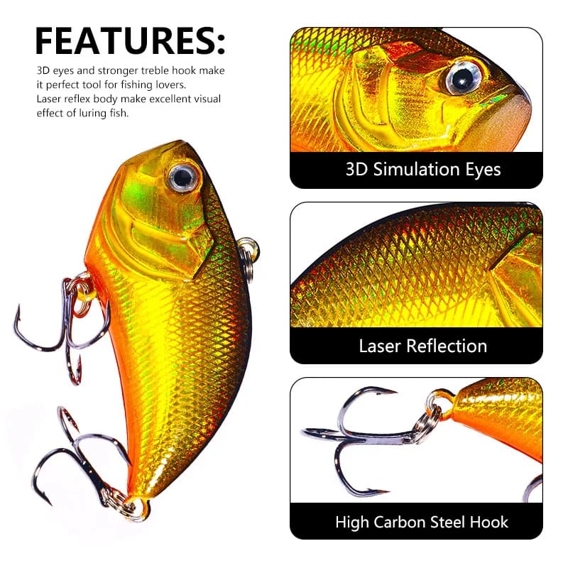 ,New Model Plastic Big Lure Fishing BaitvibHard Bait with Rattle Beads Lure5.4cm/13gSimulated Fake Fishing Lure Set