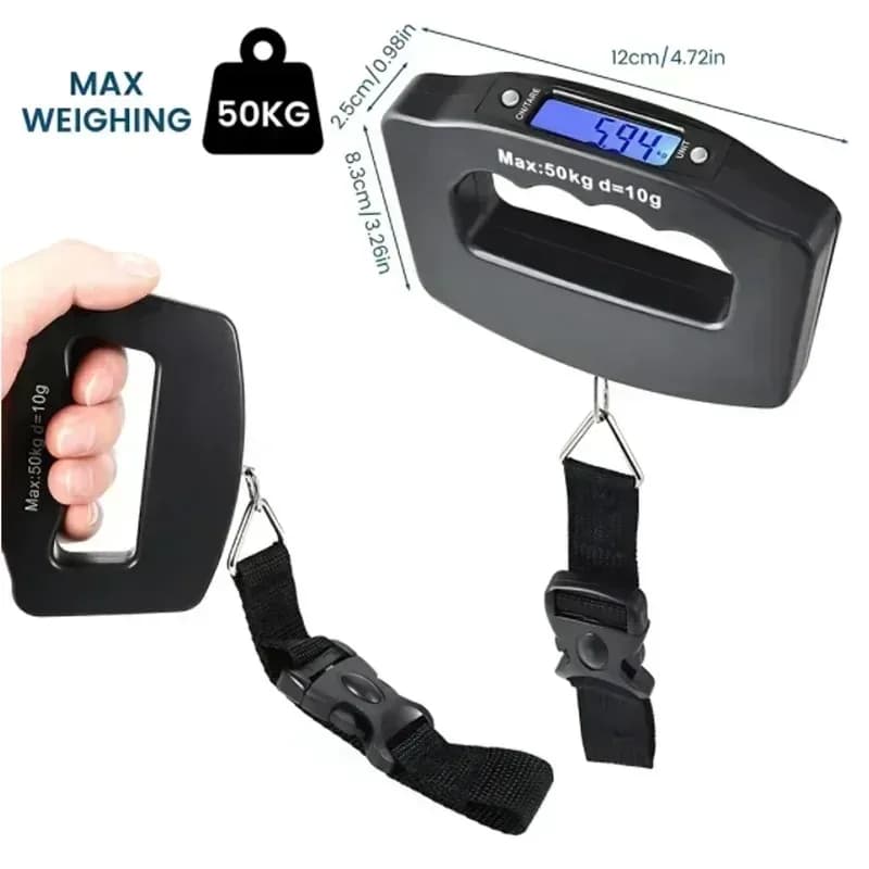 Bilancia Digitale per Bagagli 50kg, Portatile, con Display Retroilluminato, Accessorio da Viaggio