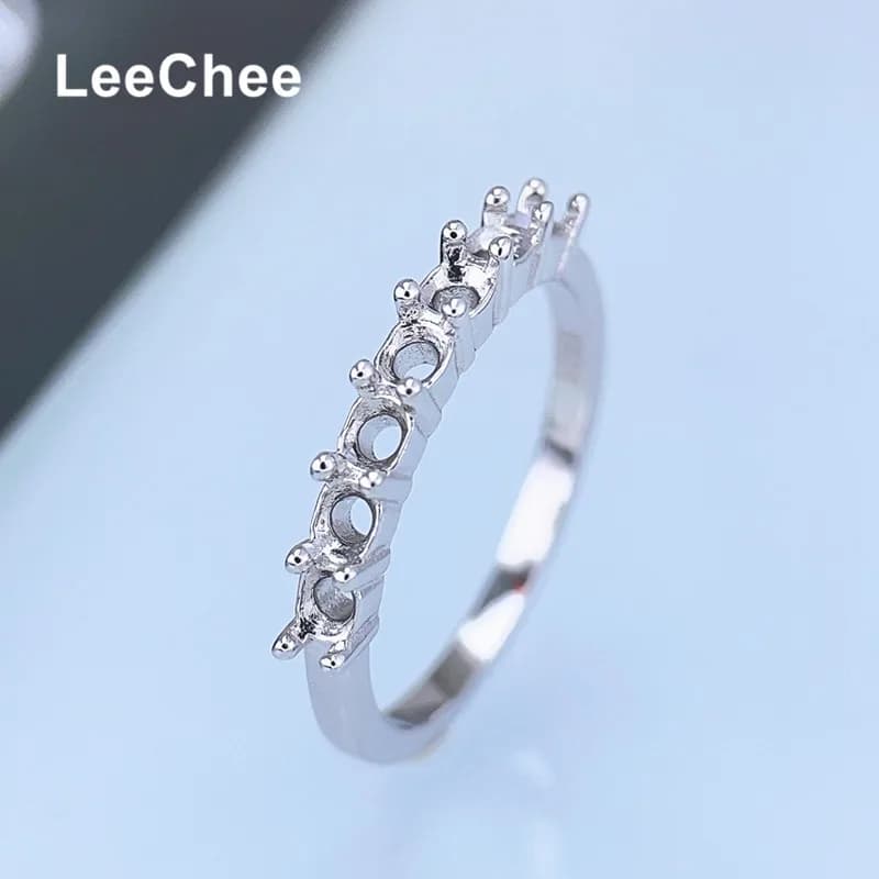 Impostazioni dell'anello a fascia fissa per Moissanite o pietre preziose Risultati di gioielli fatti a mano da donna 3MM 7 pezzi Reale argento sterling 925 fai da te