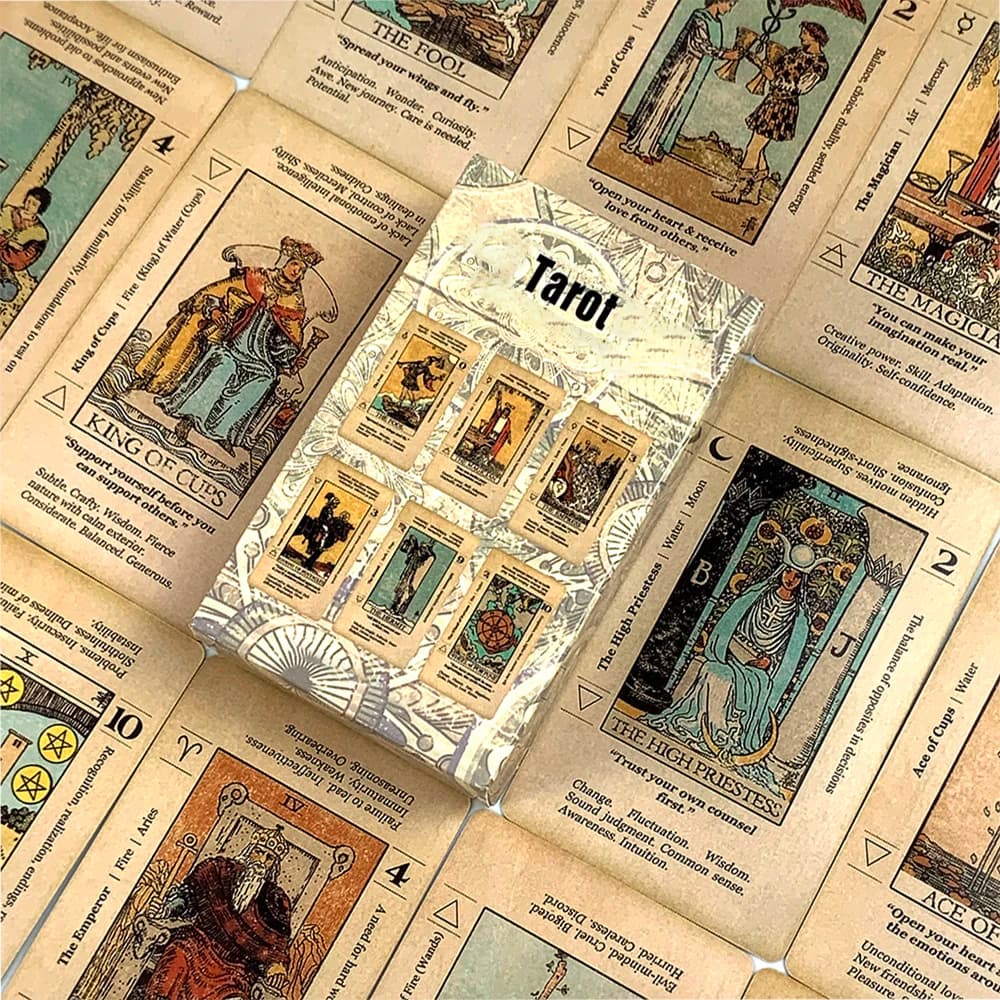 Carte dei tarocchi di vendita calda A 78 pezzi Carte Fortune Telling Divination Gioco da tavolo Parola chiave Mazzo anticato, Giochi di festa Regali di Capodanno