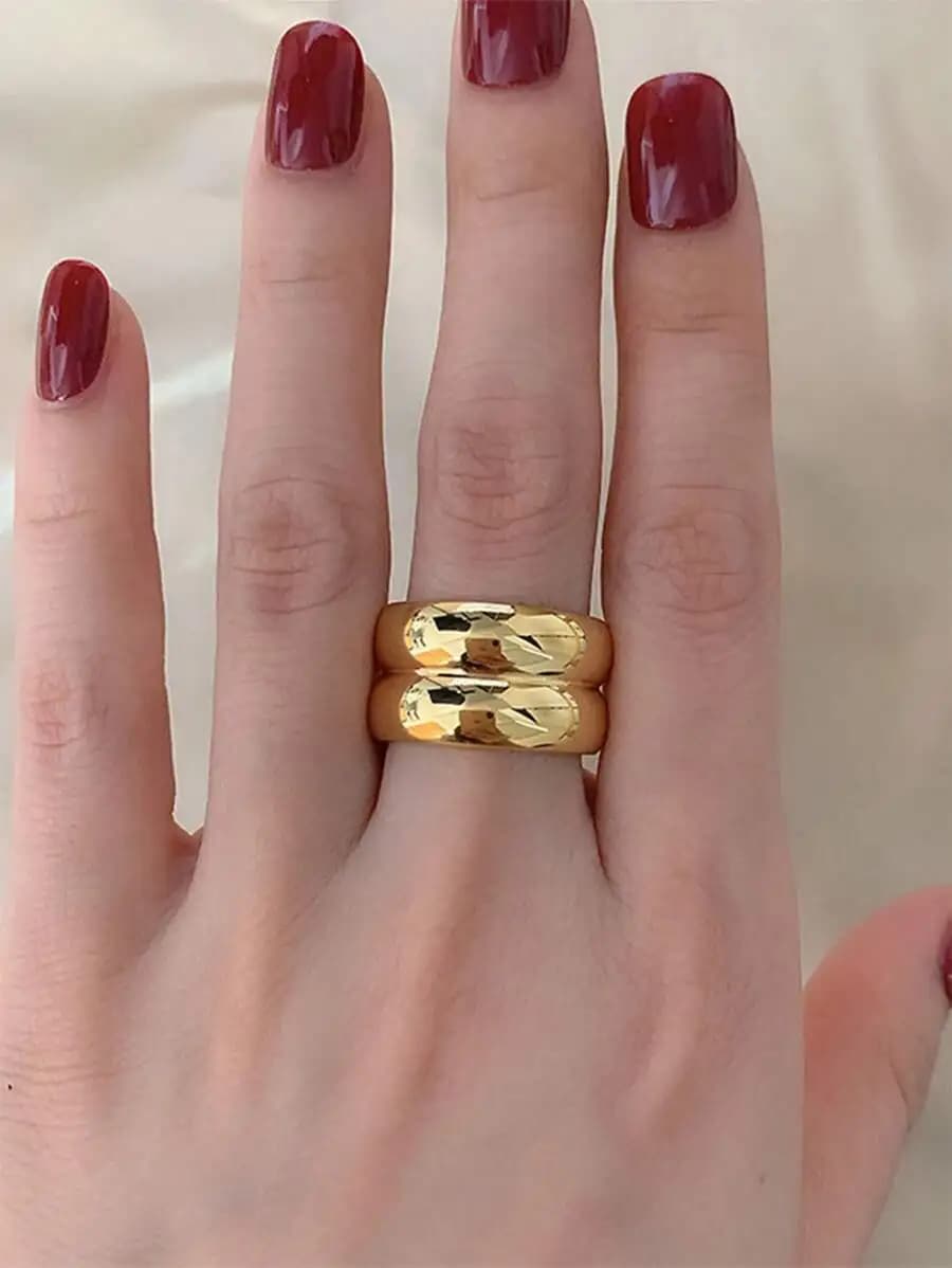 Anello a doppia fascia in acciaio inossidabile placcato oro per donna, gioiello di moda per tutti i giorni