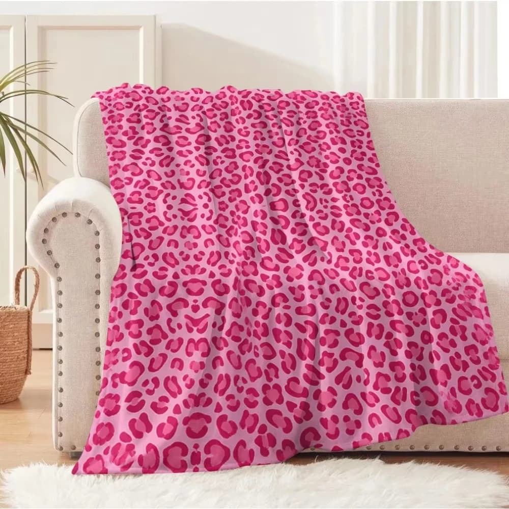 VIKAMA Hot Pink Leopard Print Flannel Throw Blanket Sofa Bed Nook Decor Soft Bedroom AC Nap Blanket Y2K Girly Birthday Home Gift
