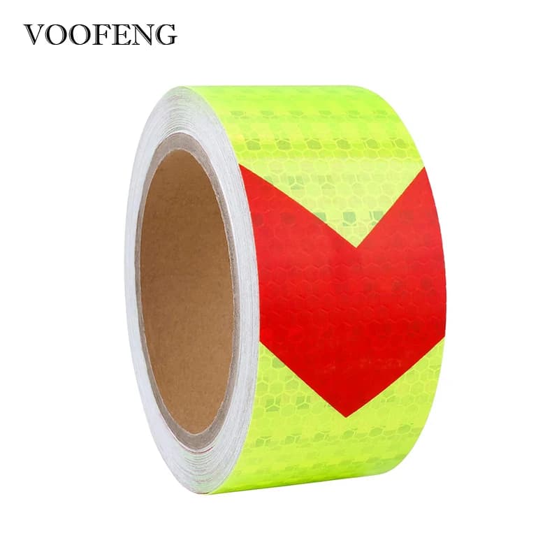 VOOFENG 5 cm x 10 m Nastro riflettente fluorescente giallo/rosso Freccia Adesivo per auto ad alta visibilità Marchio di avvertimento di sicurezza stradale