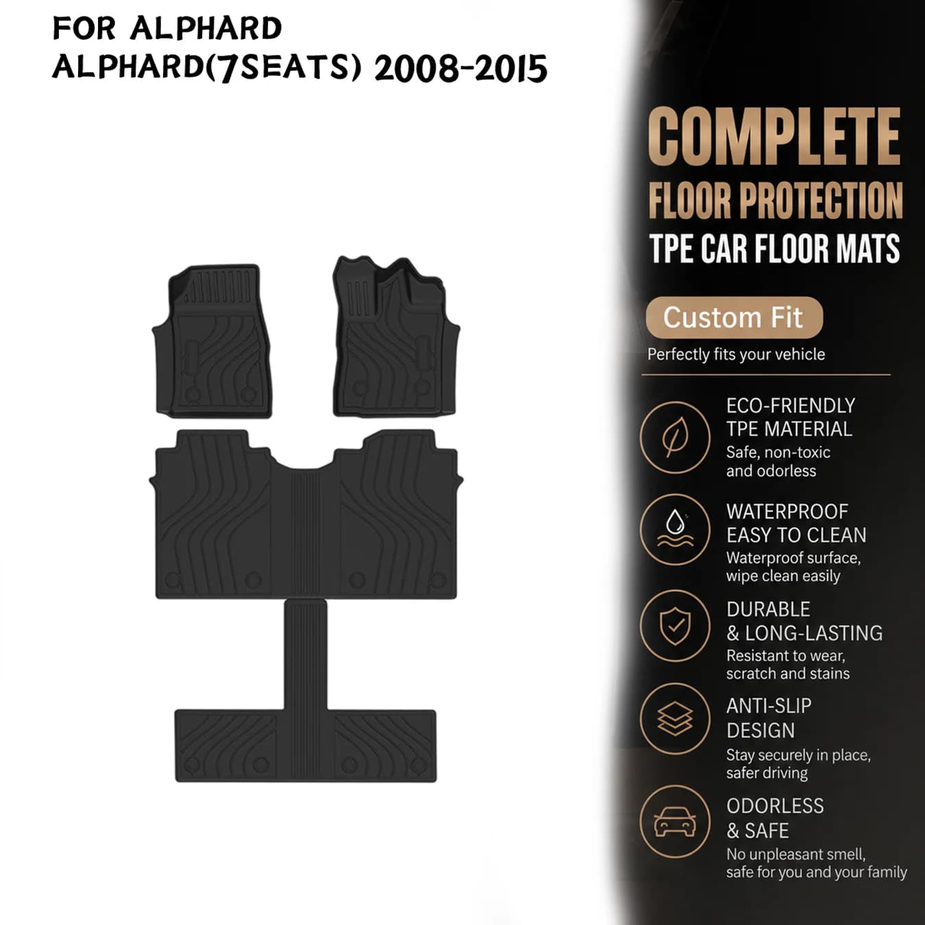 [RHD]ALPHARD ALPHARD（7seats） 2008-2015 Four Seasons Waterproof and Anti-Slip TPE Floor Mat for Cars.