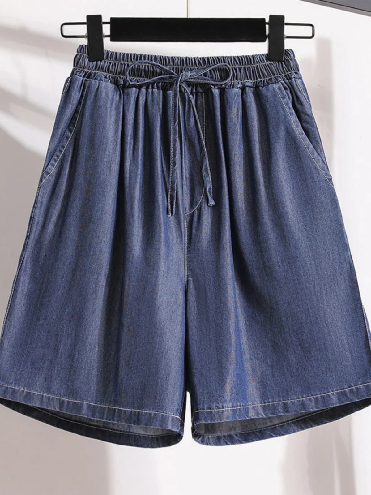 Pantaloncini in denim da donna a vita alta, stile street, a gamba dritta, lunghezza a cinque quarti, casual, per l'estate