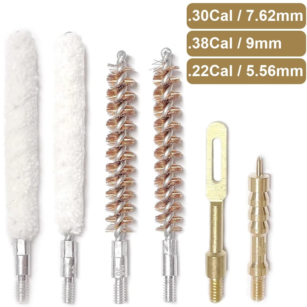 6 Pz/set Spazzola Foro Pistola/Kit di Pulizia Mop.22/.223/.30/.308/.357/.38 Cal 9mm 7.62mm 5.56mm Set Universale per la Pulizia della Pistola